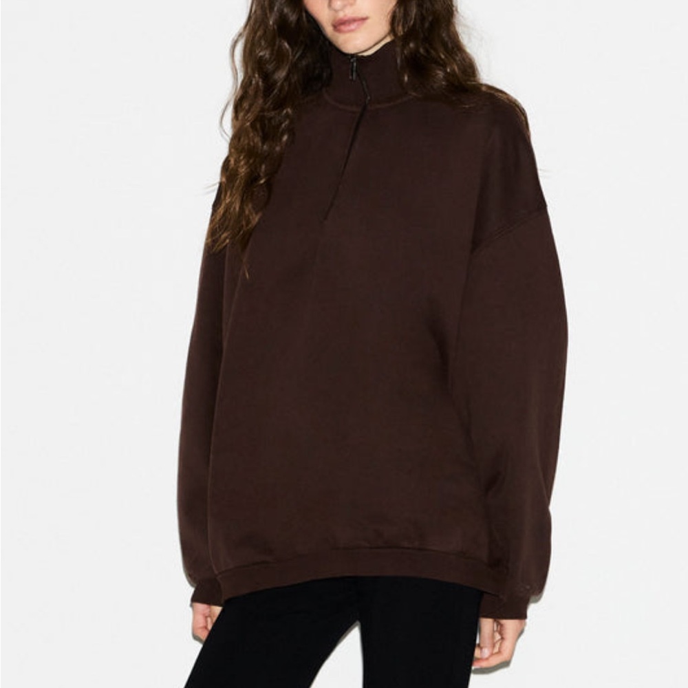 SKIMS BOYFRIEND FLEECE OVERSIZED HALF ZIP ESPRESSO BROWN